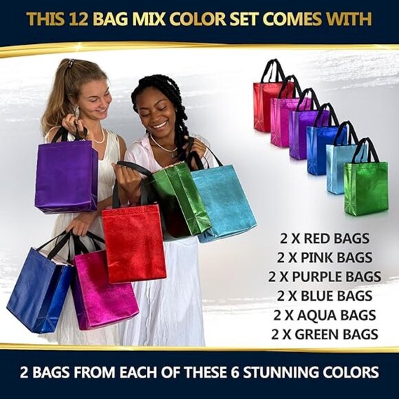 Mix Color Gift Bags Medium Size – Set of 12 Reusable Gift Bags From Six Vibrant - Picture 2 of 4